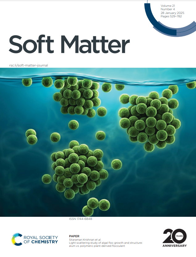 Water with molecules and title of publication, Soft Matter